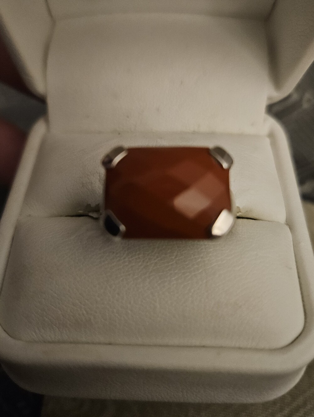 Faceted Deep Orange Rectangular Stone Ring